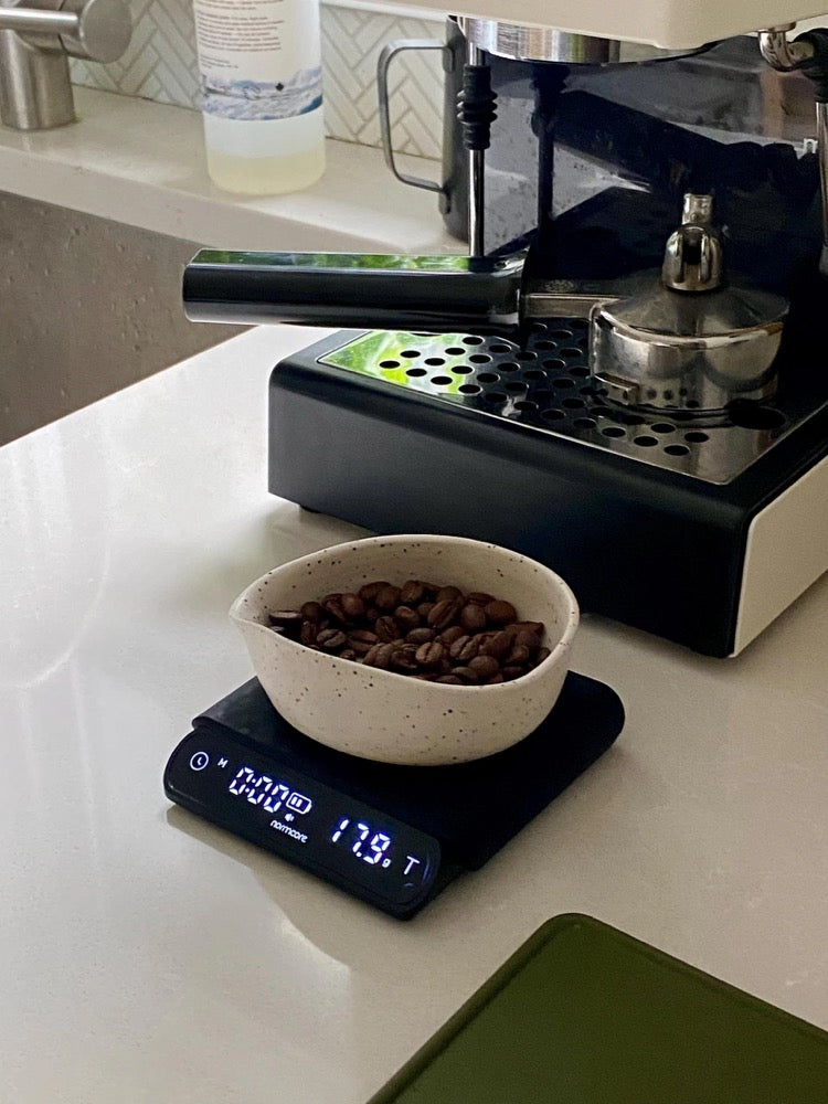 Handmade ceramic coffee measuring tray